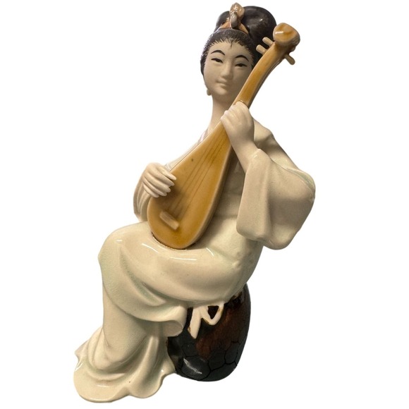 VTG Japanese Geisha Biwa Player Celadon Porcelain Statue Sculpture Figurine #11 - Picture 1 of 8